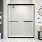 56-60" W X 72" H Double Sliding Shower Door - 1/4" (6Mm) ANSI/SGCC Tempered Glass | Matte Black/Brushed Nickel Aluminum Frame And Stainless Steel Handles