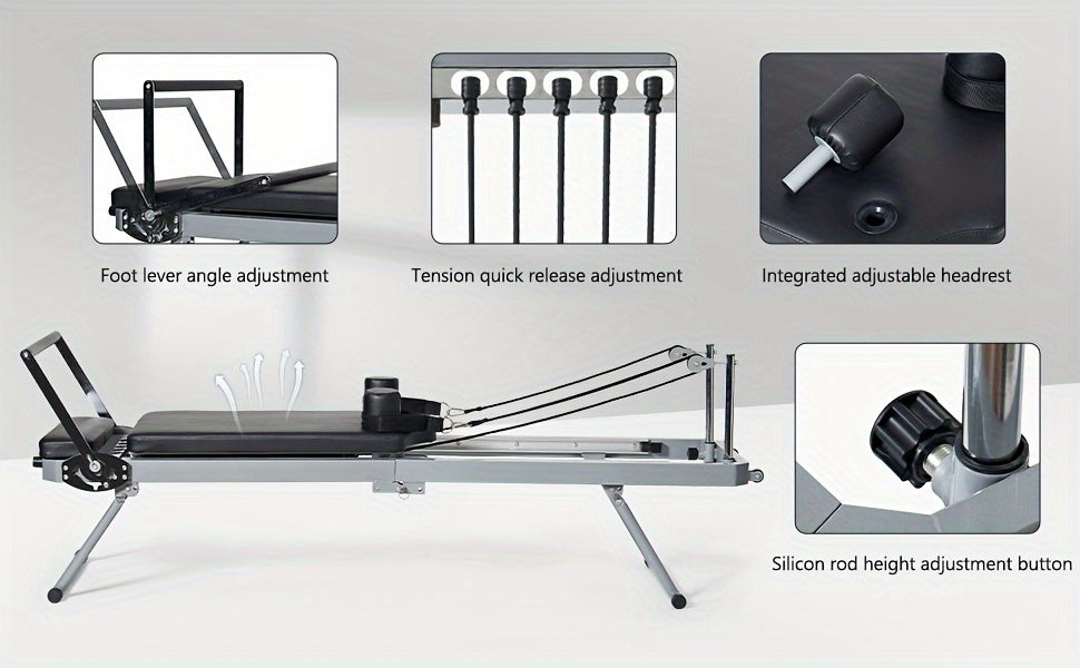 SogesPower Pilates Reformer Machine for Home Gym Workout, Foldable Pilates Equipment with High Strength Alloy Springs for Beginners, Up to 330lbs Weight Capacity