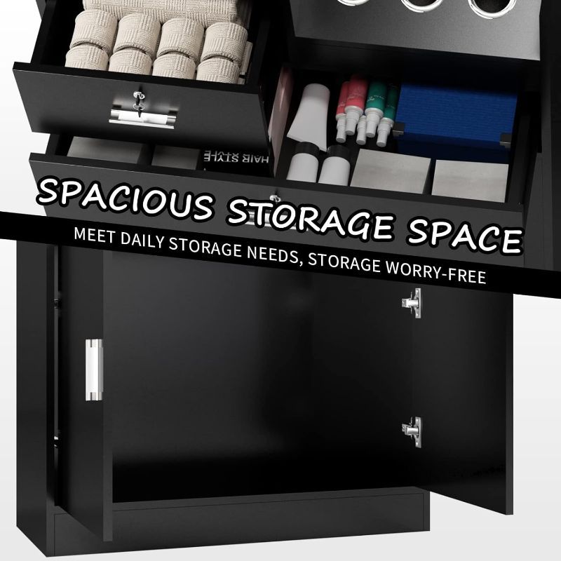 [Salon Storage Station Locker] 5 Hair Dryer Holders OmySalon Salon Storage Station Locker - Locking Drawer Beauty Barber Salon Styling Station Organizer Equipment for Hair Stylist, Two Drawers, One Storage Unit