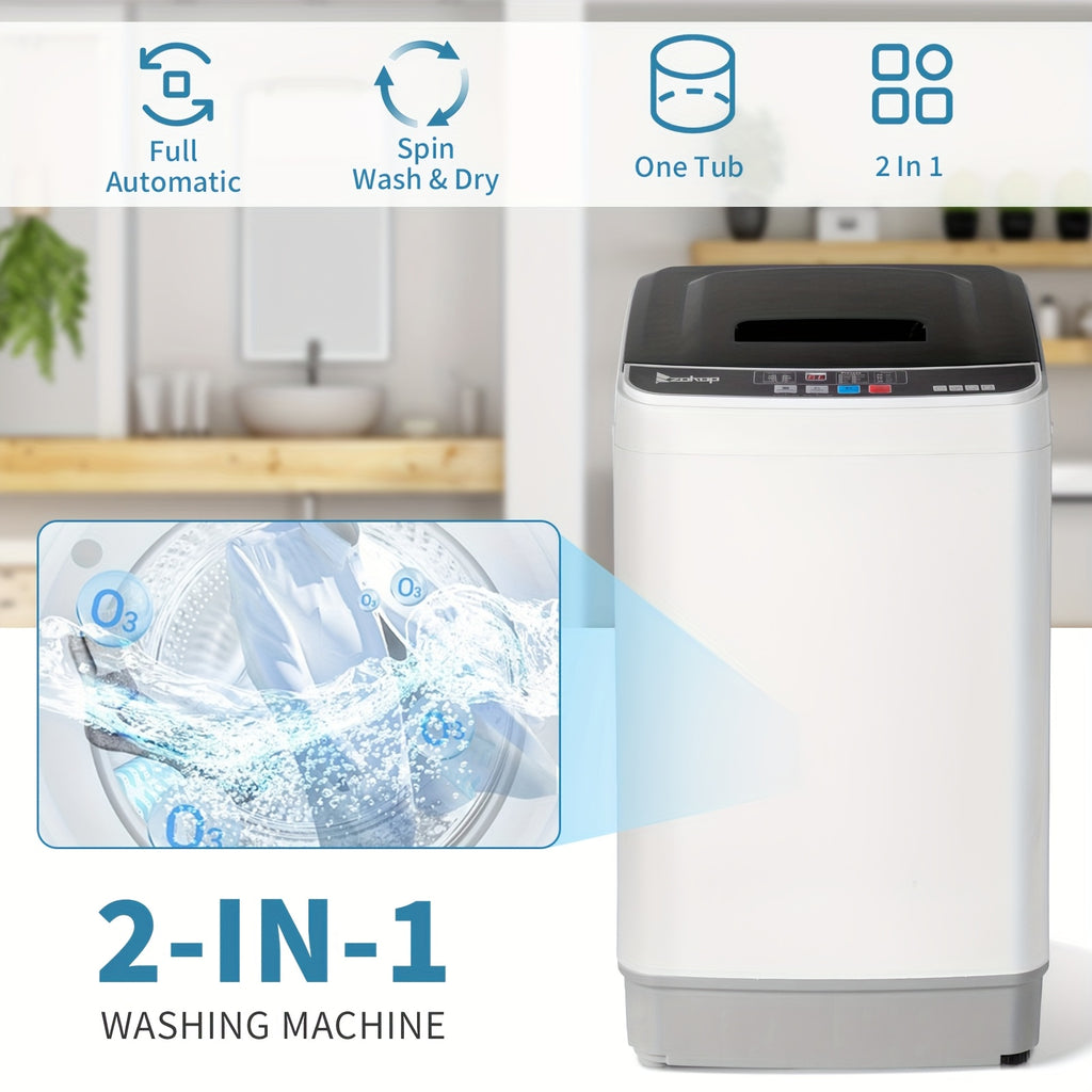 [Portable Washer and Dryer] MOTOOS Full Automatic Washing Machine, 17.6Lbs Top Load Portable Washer with Drain Pump, 10 Wash Programs 8 Water Level Washer and Dryer Combo, 2in 1 Washer and Dryer for Apartments, RV, Camping