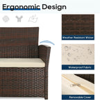 Outdoor Sectional Sofa Set with Tempered Glass Table — 4-Piece PE Wicker Patio Conversation Set