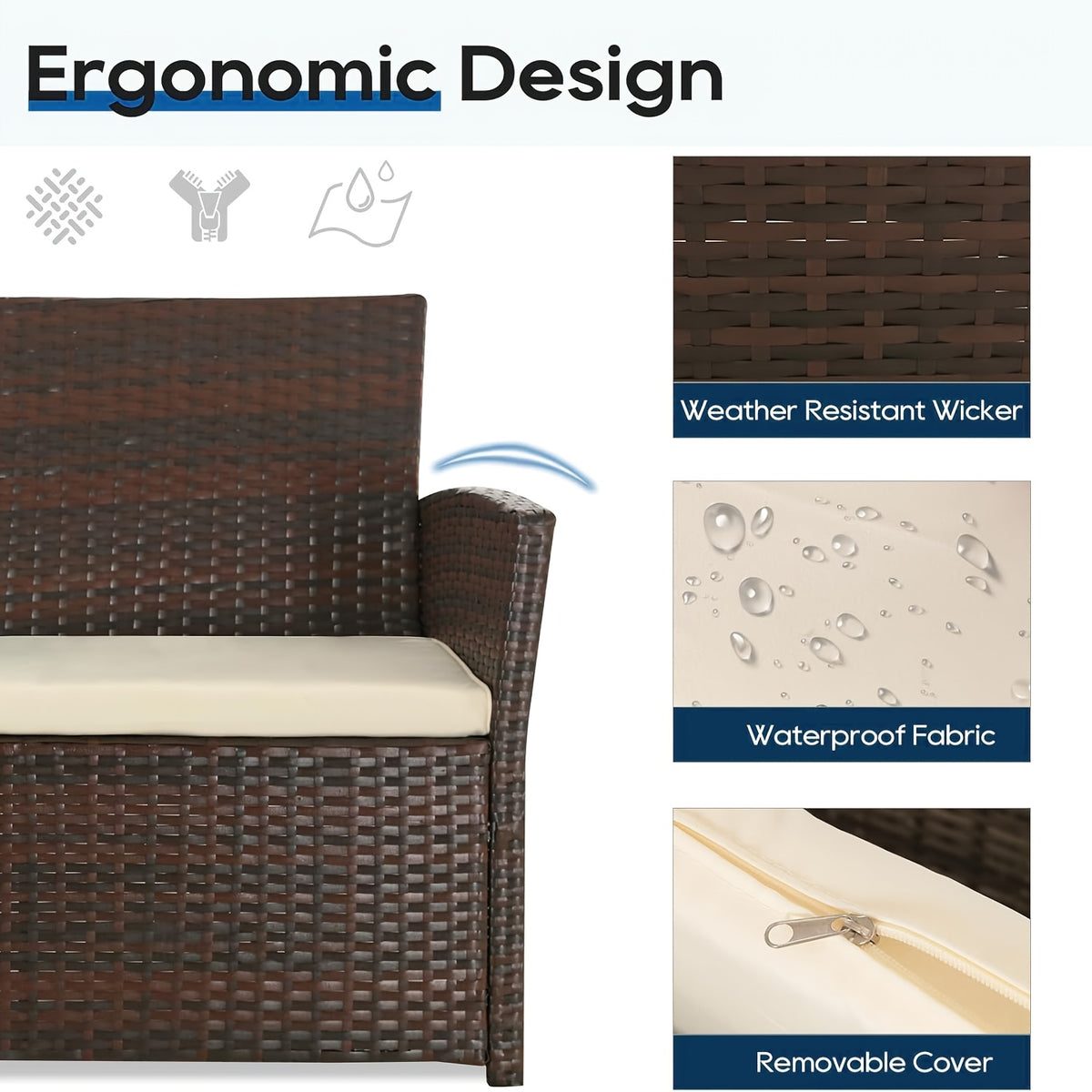 Outdoor Sectional Sofa Set with Tempered Glass Table — 4-Piece PE Wicker Patio Conversation Set