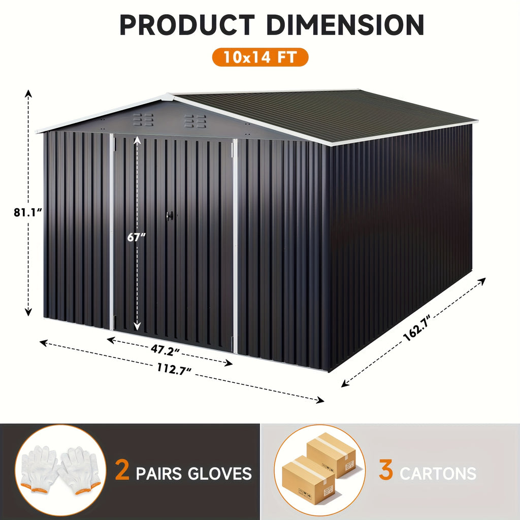 Metal Storage Shed, Large Outdoor Shed With Updated Frame Structure, Garden Tool Sheds For Backyard Patio Lawn, Grey