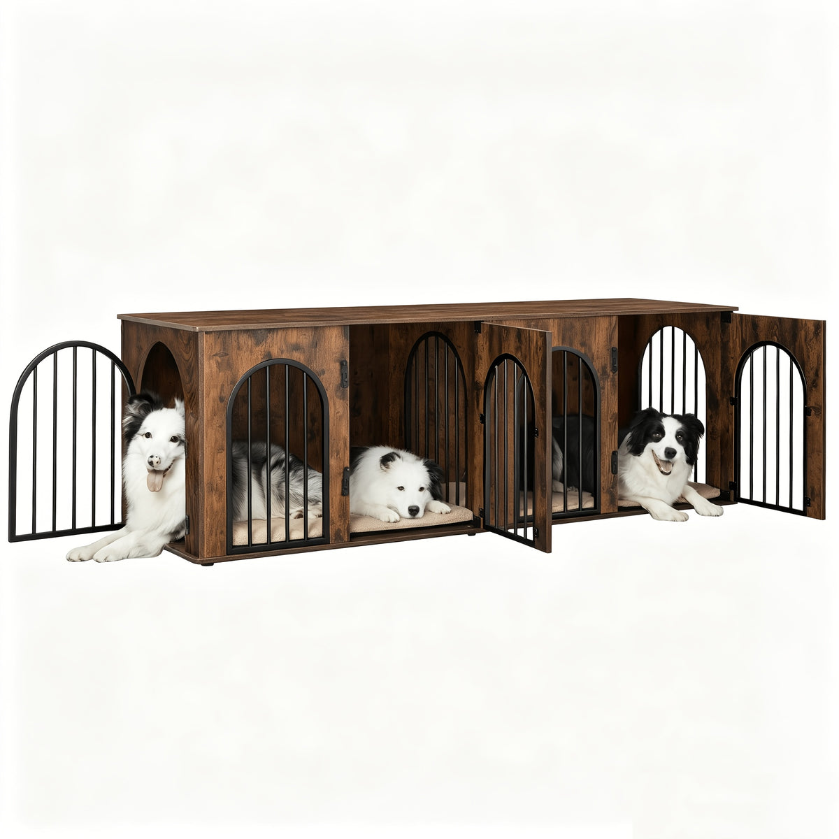 71-Inch Indoor Dog Kennel Furniture for Two Dogs with Divider and Pad, TV Stand Design in Black