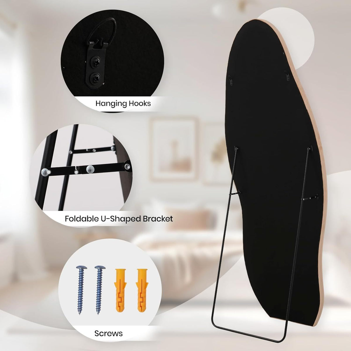 63 X 24 Inches Full Length Mirror Irregular Full Body Wall Mounted Floor Mirror with Stand Ivory Flannel Frame Leaning Hanging Wall Mirror for Bedroom Entrance