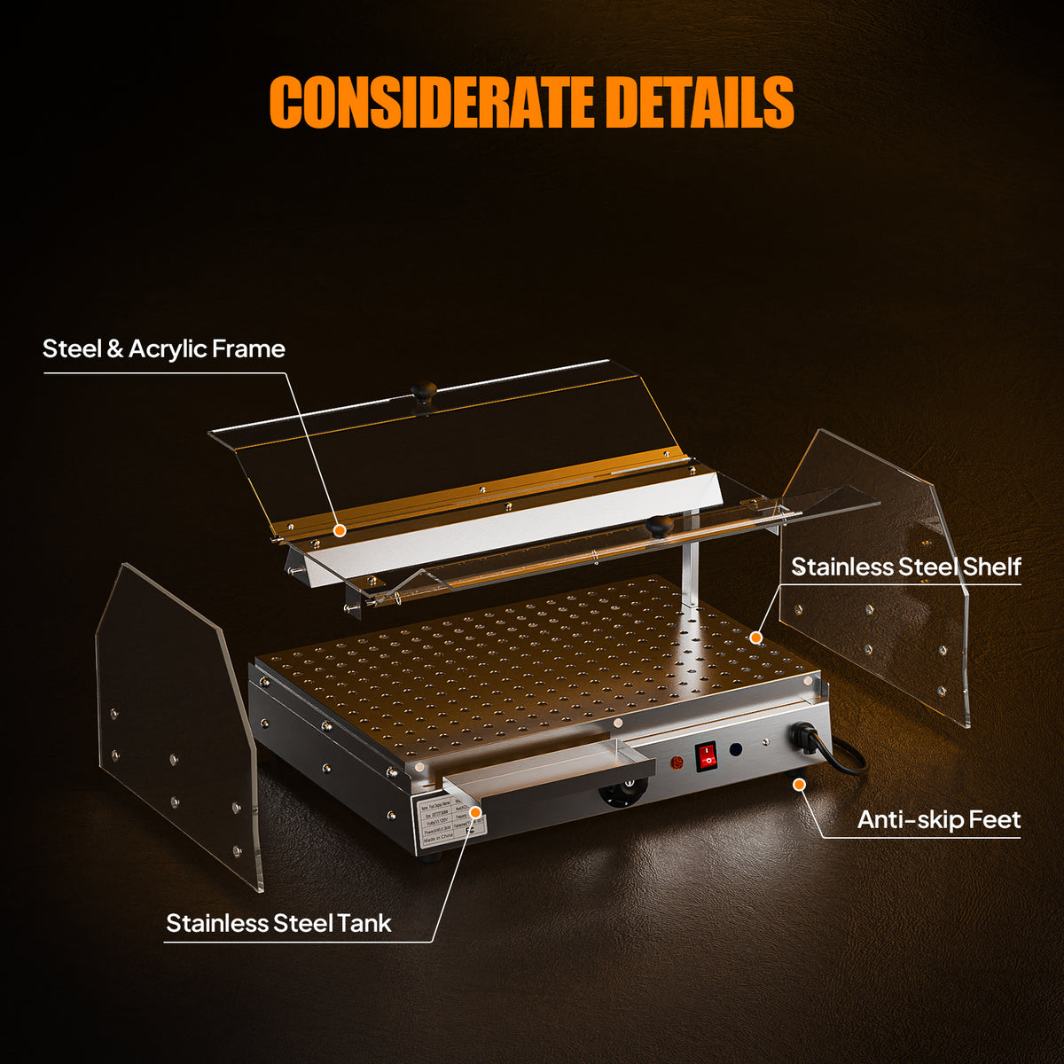 2-Tier Food Warmer Pizza Warmer Countertop, Food Warmer Display Pretzel Warmer with LED Lighting Front and Rear Doors, Electric Catering Hot Box Acrylic for Buffet Restaurant Cafe