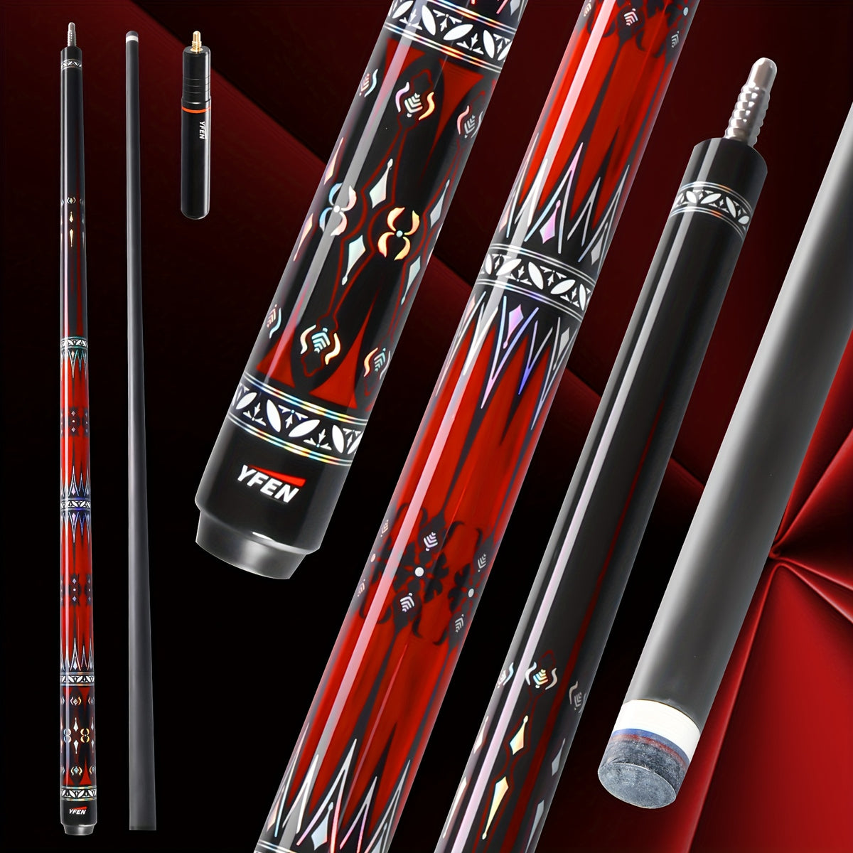 YFEN Carbon Fiber Pool Cue Stick - Professional Billiard Cue with Low Deflection 12.5mm Tip, Pro-Taper Shaft & Canadian Maple Butt, Cue for Competitive Play (//) - Extension Compatible Pool Cues for Pros &