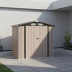 6X4/8X6/10X8/10X12Ft Gable Roof Metal Storage Shed, Heavy Duty Outdoor Garden Shed with Lockable Doors And Vents, Weather-Resistant Utility Shed for Backyard Tools, Brown/Black