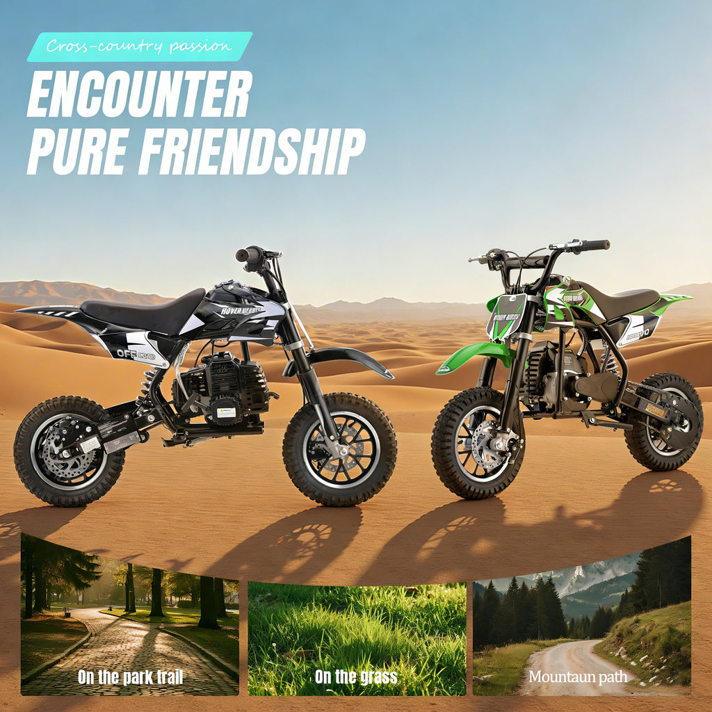 4-Stroke Gas Mini Off-Road Racing Motorcycle, Pocket Motorcycle, Two-Stroke Off-Road Racing Motorcycle, Gasoline-Powered Off-Road Racing Motorcycle, Equipped with Off-Road Tires, Shock Absorbers, Pull Start, Front and Rear Disc Brakes, Top Speed 20 mph-