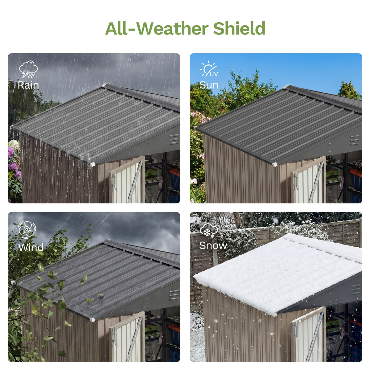 GUNJI 8 X 6 Ft Shed Metal Outdoor Waterproof Storage Shed Steel Utility Garden Tool Shed with Door And Lock Outdoor Storage for Garden Patio Lawn Poolside, Free Shipping