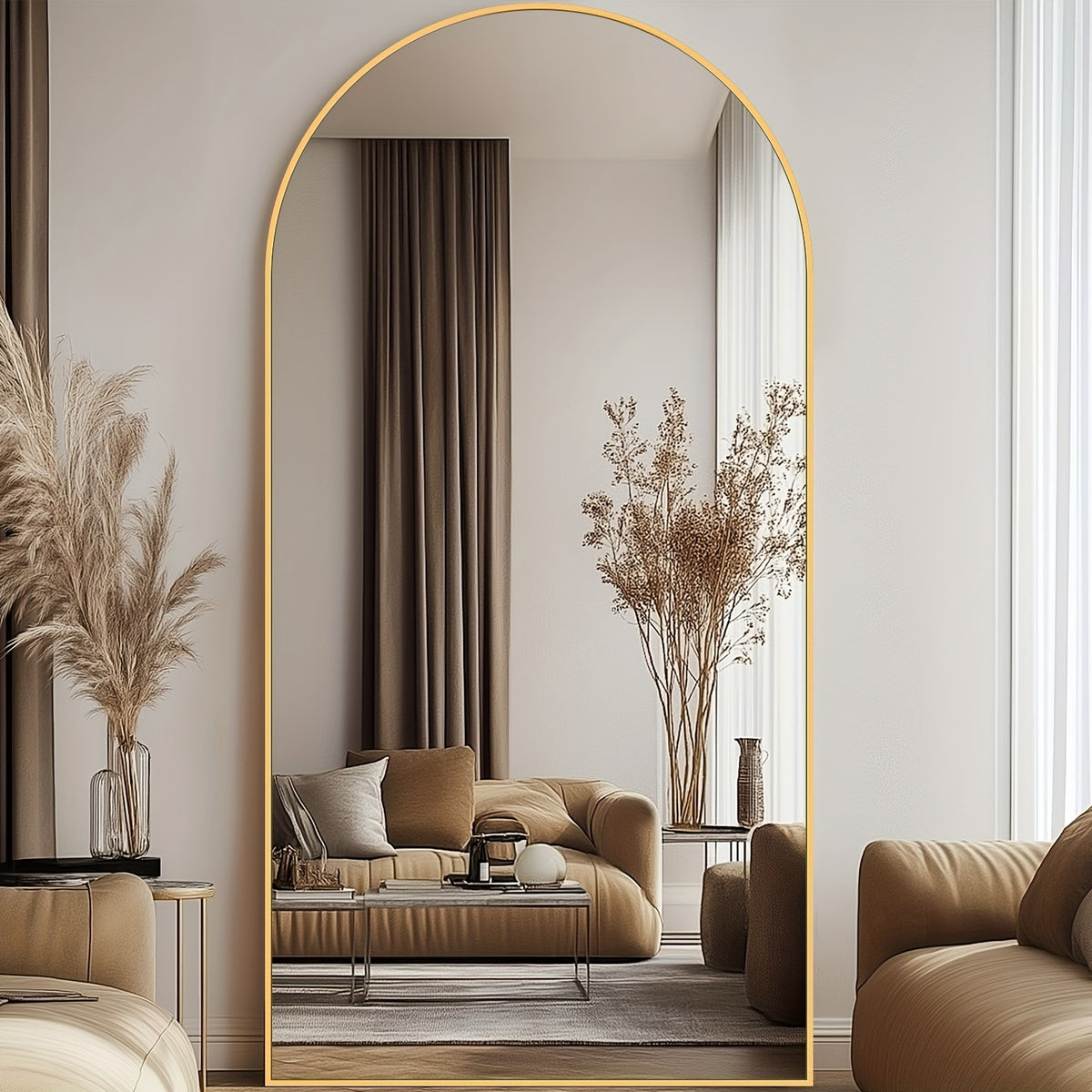 Full Length Mirror, 78"X 38" And 81"X 41" Oversized Arched Floor Mirror Freestanding, Full Body Mirror Floor Standing Mirror with Stand for Bedroom, Hanging Mounted Mirror for Living Room Cloakroom