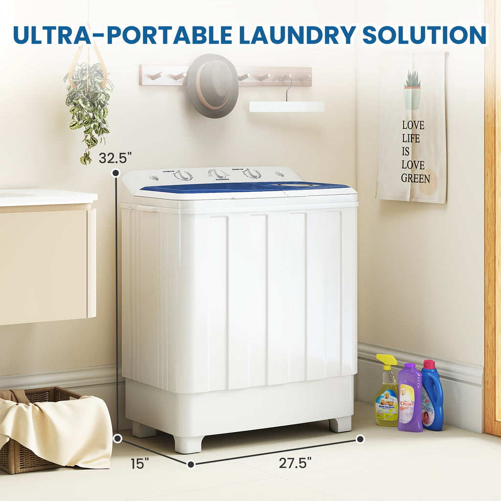 30Lbs Semi-Automatic Compact Twin Tub Washer Spinner Combo (20Lbs Wash + 10Lbs Spin), Portable Washing Machine for Small Spaces, Apartment, Dorm, RV, Camping & Travel