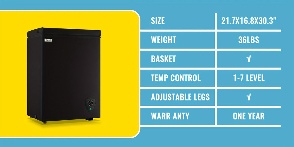 WANAI Chest Freezer 3.5 CU.FT Deep Freezer Compact Mini Freezer 7 Temperature Control Low Noise with Removable Basket for Dorm Apartment Home Kitchen