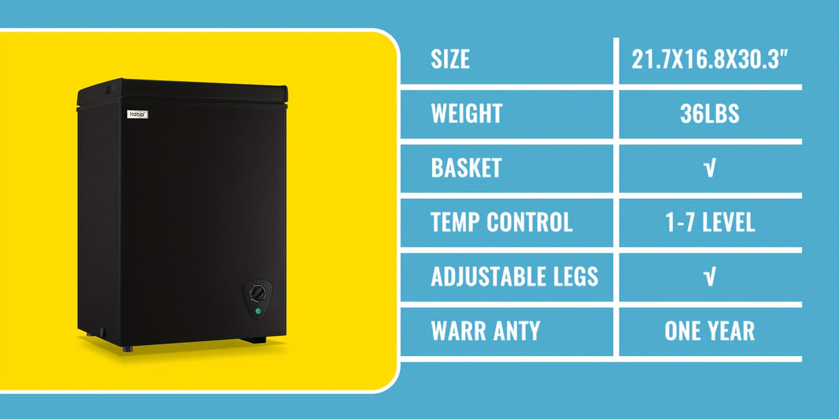 WANAI Chest Freezer 3.5 CU.FT Deep Freezer Compact Mini Freezer 7 Temperature Control Low Noise with Removable Basket for Dorm Apartment Home Kitchen