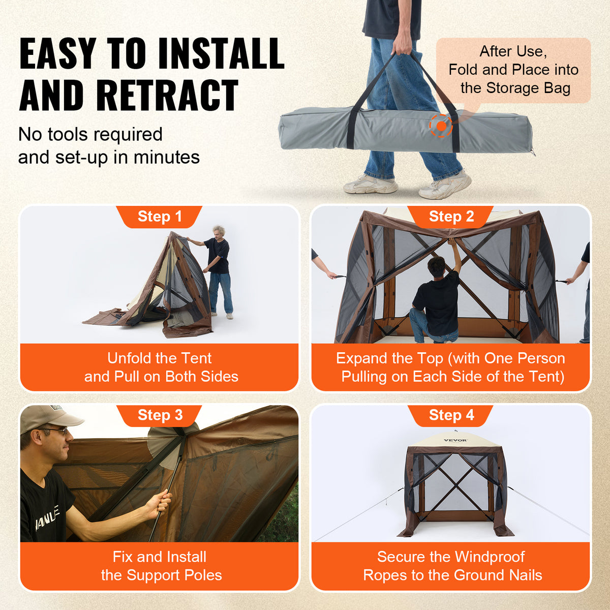 Pop-Up Screen Gazebo Tent by VEVOR, Removable Privacy Panels for Camping, Picnics and Backyard Gatherings