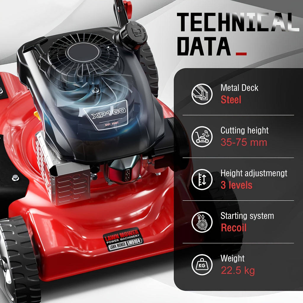 21-Inch Cutting Deck, 144cc 4-Stroke Engine, 2-in-1 Function (Side Discharge/Mulching), Lightweight for Small Yards Under 1/4 Acre (Hand Push)