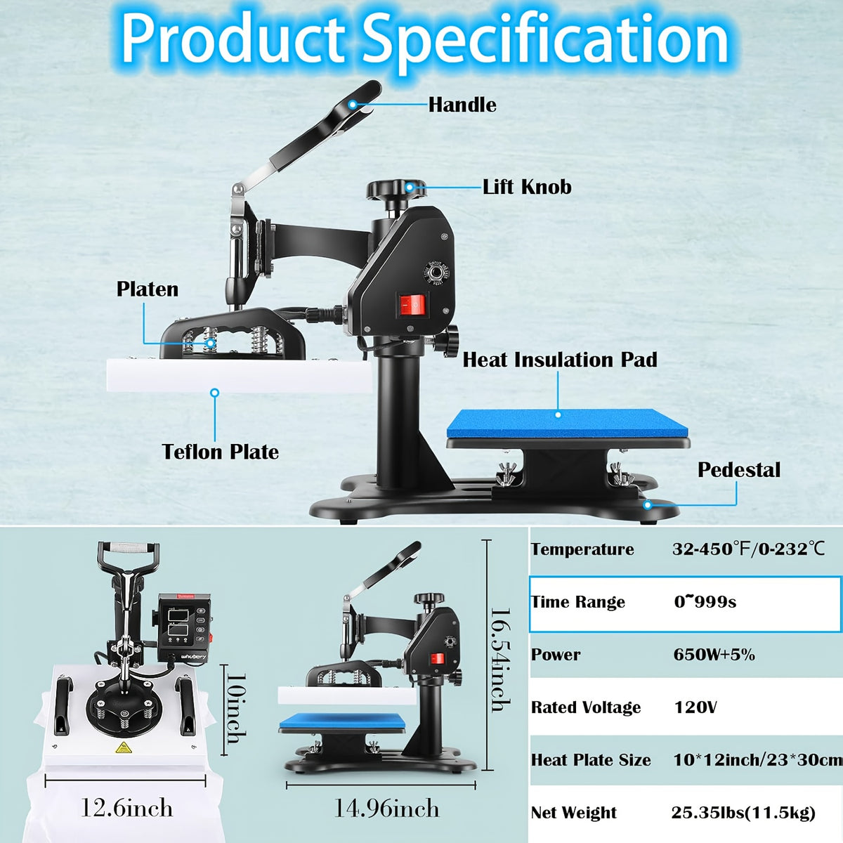 8-in-1/5-in-1 15"x12" Heat Press Machine Set, Professional Sublimation Machine, Rotatable T-Shirt Printing Heat Transfer Digital Industrial Quality Heat Press, Suitable For T-Shirts, Bags, Pillows, Mugs, Hats, Plates, Beanies