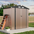 6X4/8X6/10X8/10X12Ft Gable Roof Metal Storage Shed, Heavy Duty Outdoor Garden Shed with Lockable Doors And Vents, Weather-Resistant Utility Shed for Backyard Tools, Brown/Black