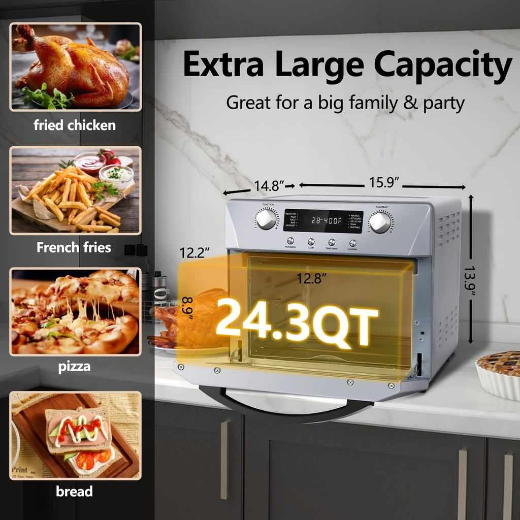 Cusimax Air Fryer Oven, 10-in-1 Air Fryer Toaster Oven Combo, 24QT Convection Toaster Oven Countertop With Rotisserie & Dehydrator, 7 Accessories, 1700w, Stainless Steel