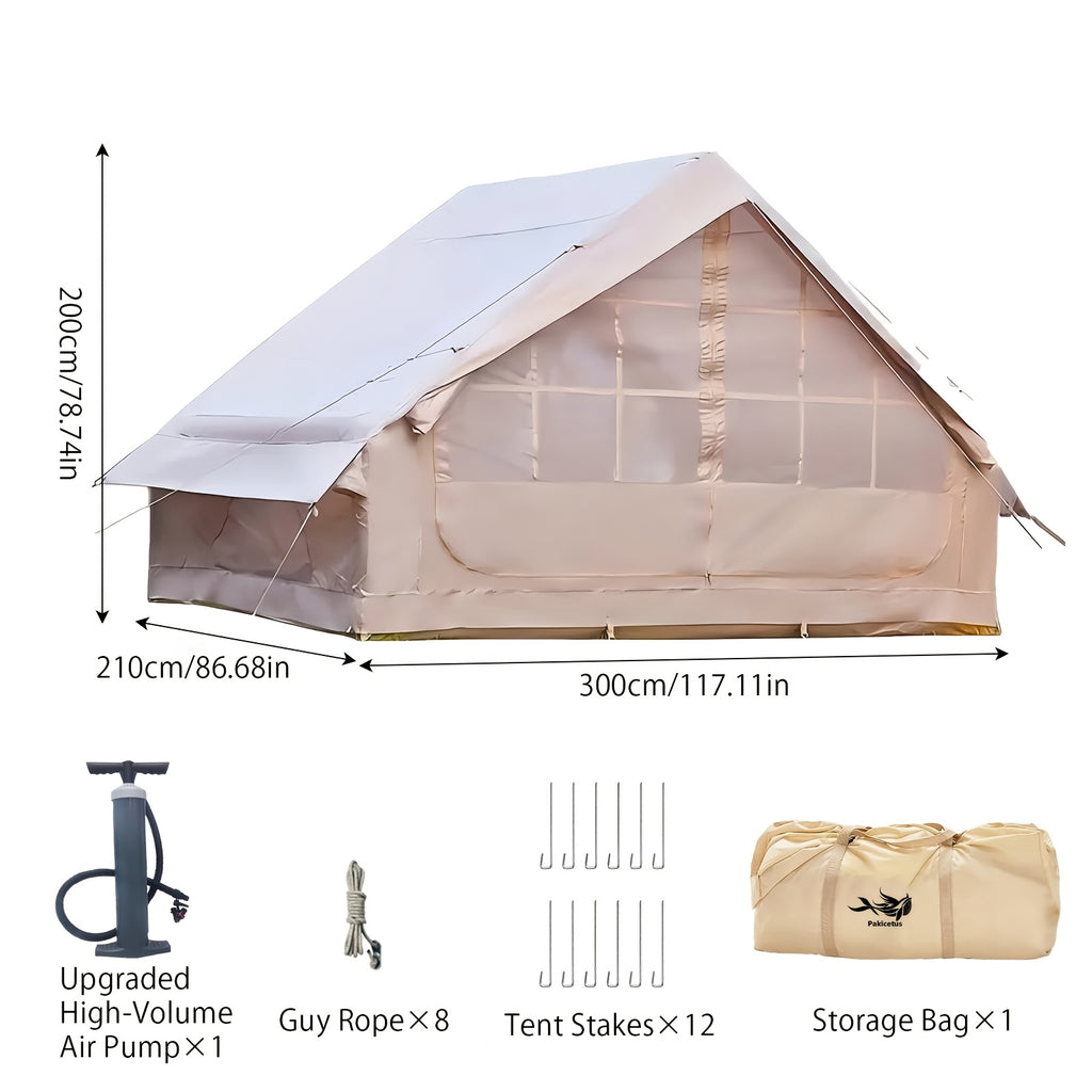 PAKICETUS Quick Setup Inflatable Camping Tent for 4-6 Person Family, Summer Glamping Inflatable House with Breathable Mesh And Quick Air-Flow, Suitable for All Seasons, Outdoor Camping, Hiking, And Backpacking