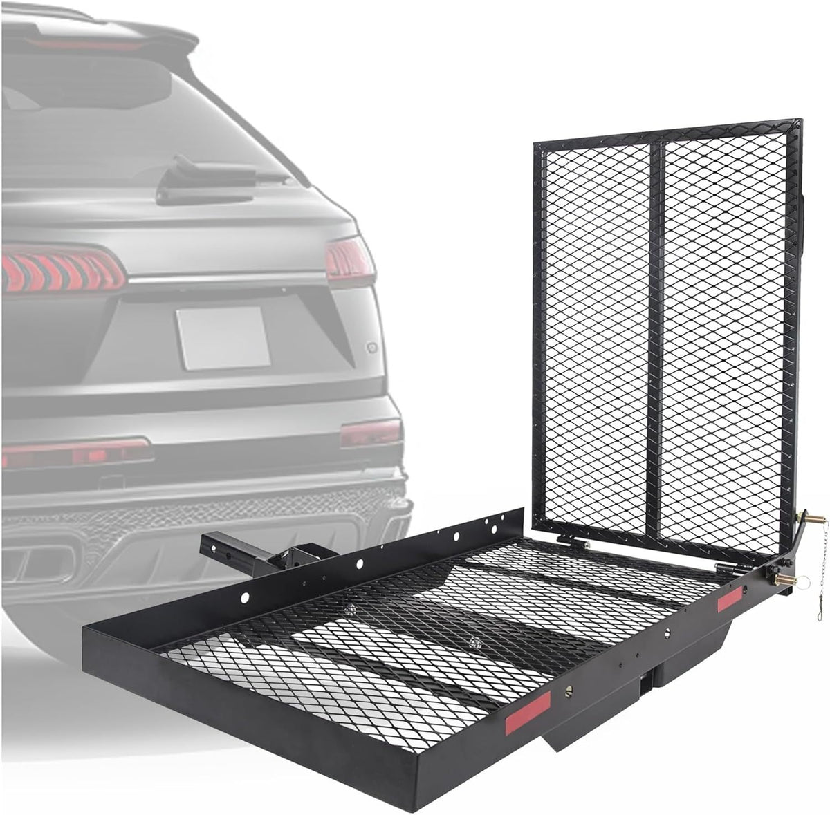 Hitch Cargo Carrier with Ramp Foldable Hitch Mount Wheelchair Carrier Mobility Scooter Ramp 500 Lbs Weight Capacity (halloween & accessories)