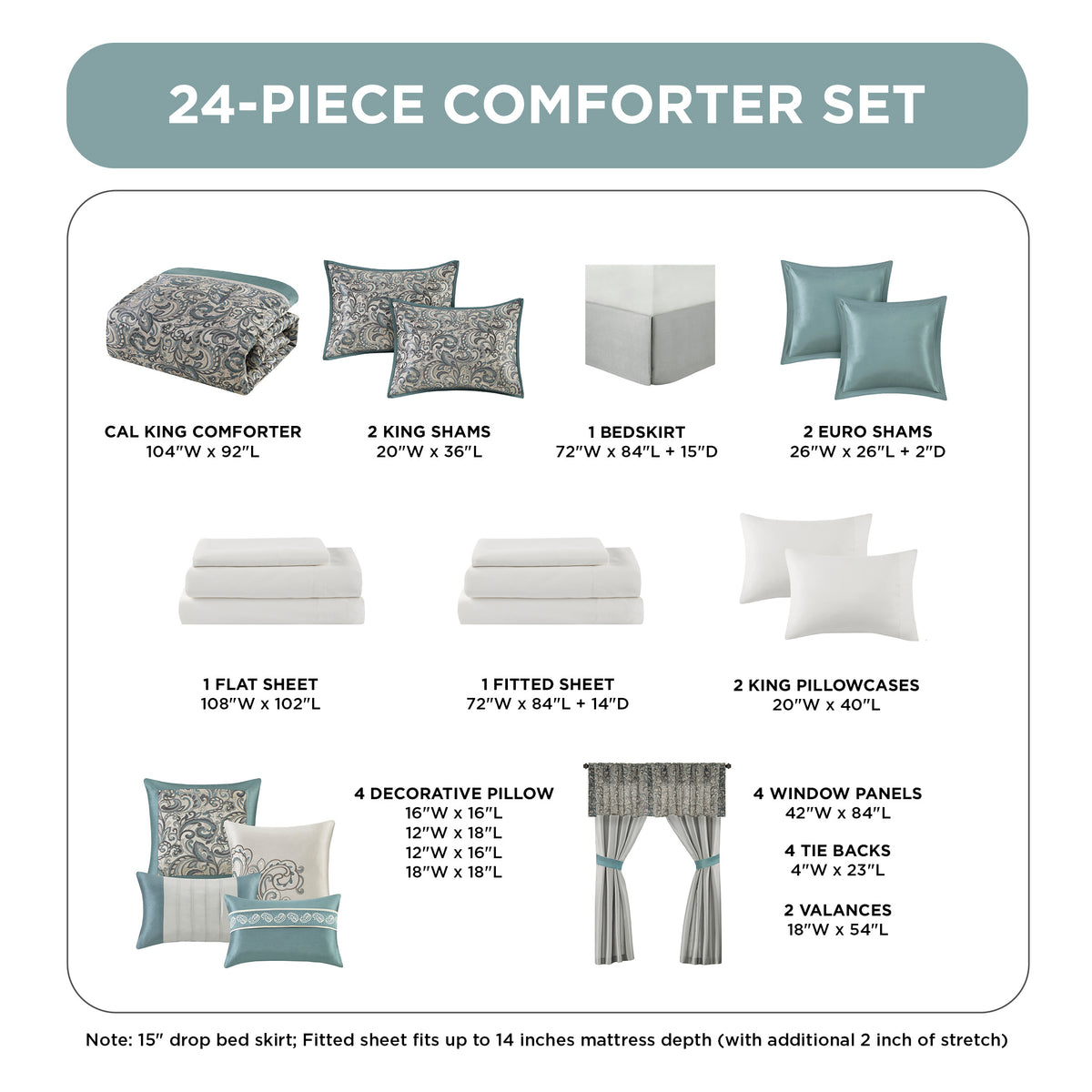24-Piece Jacquard Paisley Comforter Set, Luxury Bedding Set, Room in a Bag, Bed in a Bag, Queen, King, CalKing, Sheet, Panels