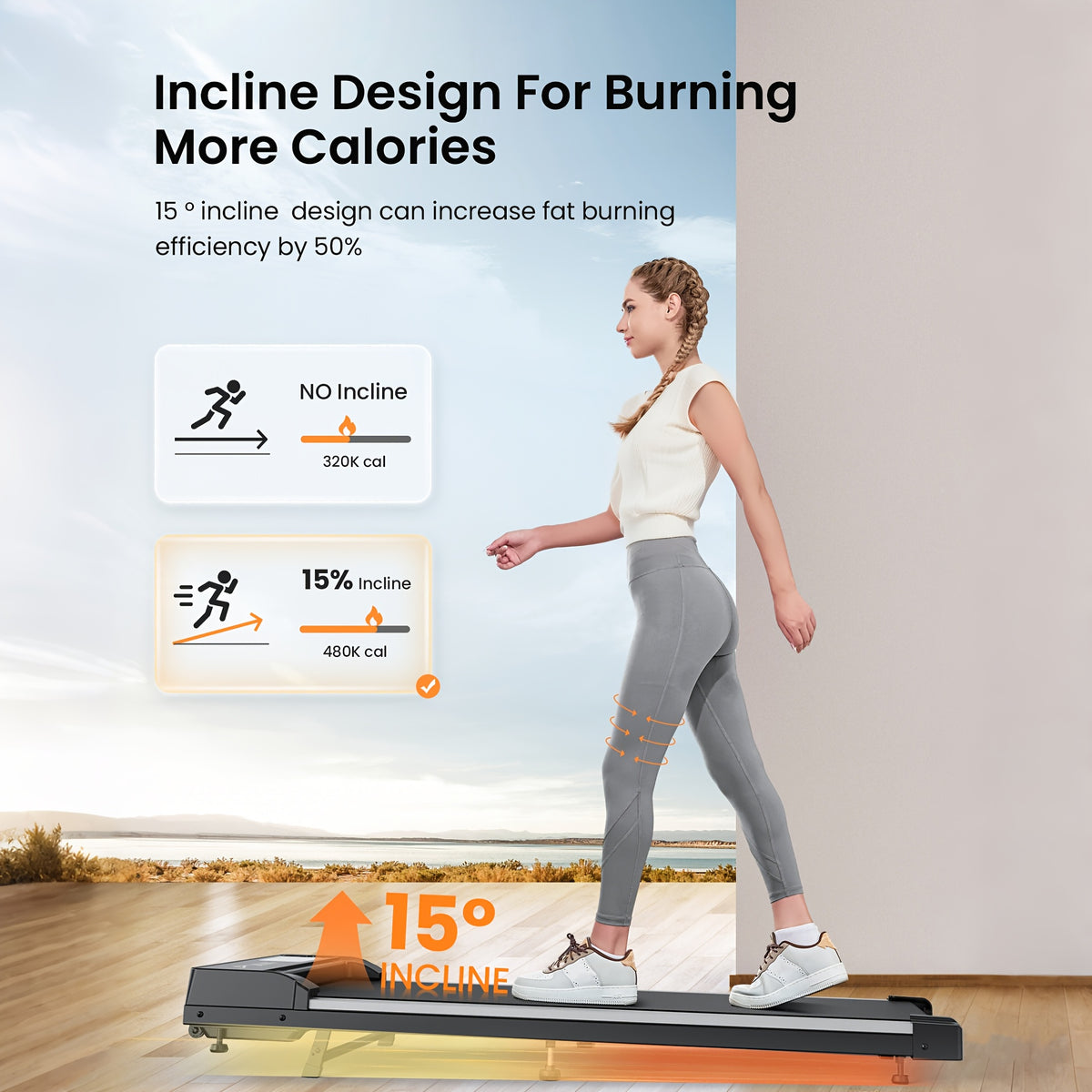 4-In-1 Walking Pad with 15% Incline, Portable Under Desk Treadmill, for Home And Office Use, 2.5 HP Silent Walking Treadmill, Supports Up to 265 Lbs, for Walking And Jogging, Christmas Surprise Gift, Without Battery