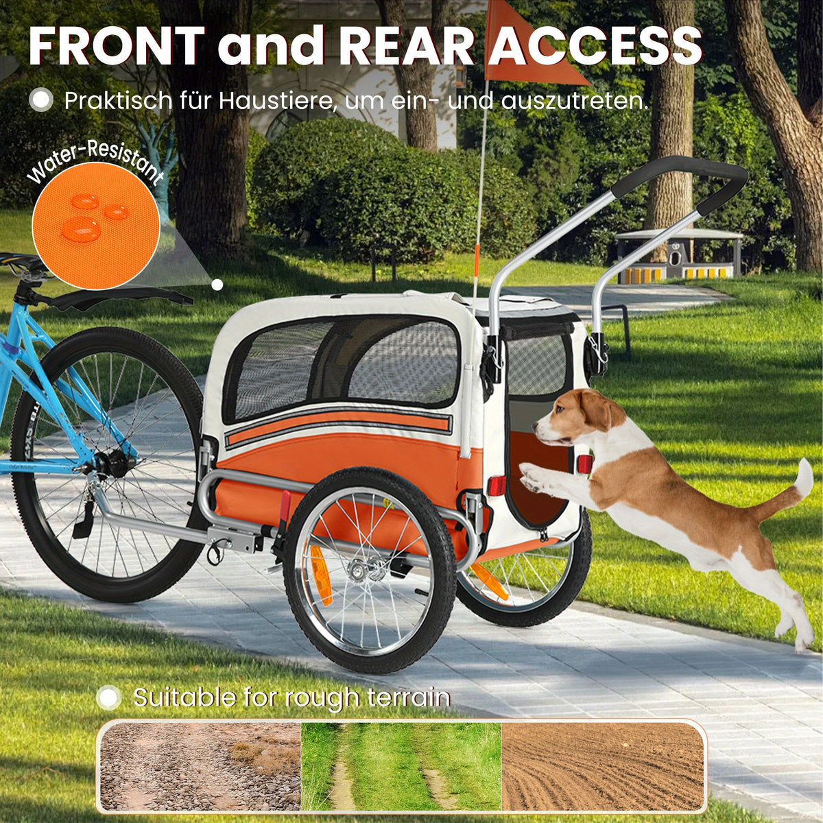 2in 1 Pet Bicycle Trailer with A 6" Stroller Wheel Suitable for Small And Medium Dogs, Carrier Up to 66 LBS, Easy Folding Cart Frame, Quick Release Wheel, Universal Bicycle Coupler
