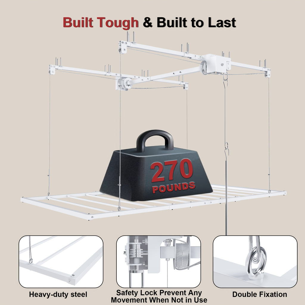 Heavy-Duty Overhead Garage Storage Rack Compatible for High Ceilings 10-12ft, 3x6ft All-Steel Shelving Unit with Safety Lock (Installation Required) - 270 Capacity Per Panel, Carbon Steel Construction for Attic, Workshop, Garage - Space-Saving