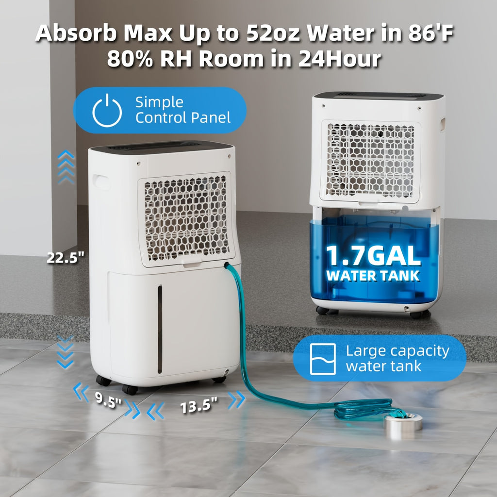 80 Pint Dehumidifier, Whole-Home Coverage with One-Touch Operation, 45dB Ultra Quiet - 3-Speed Fan, Auto-Regulates Humidity, 1.7Gallon Water Tank, Full-Tank Alert, Bedroom, Bathroom