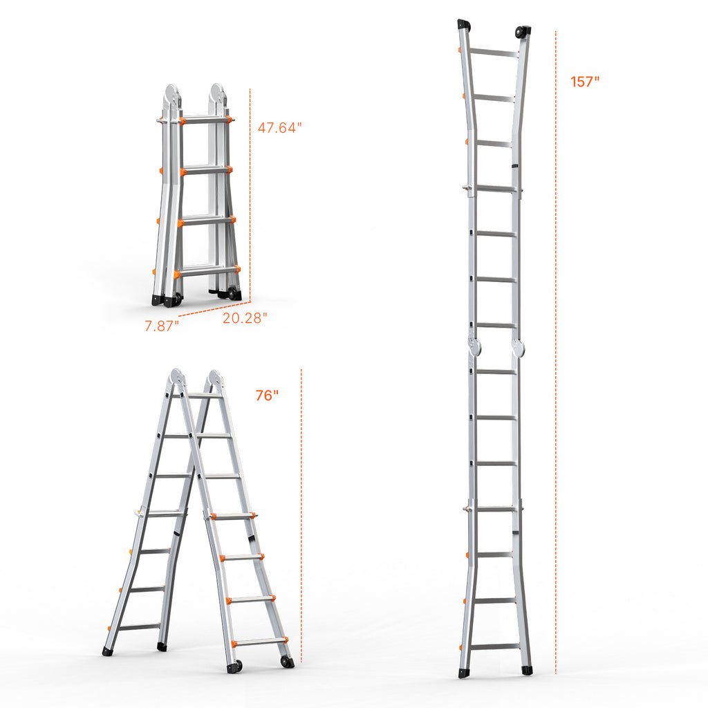 VEVOR Telescoping Ladder A Frame 9.5 FT 2880mm / 11FT 3350 mm / 13 FT 4000mm / 15.5FT 4670 mm / 17FT 5120 mm / 20FT 5990 mm/ 20.5FT 6230 mm Extension Multi-Function for Homework