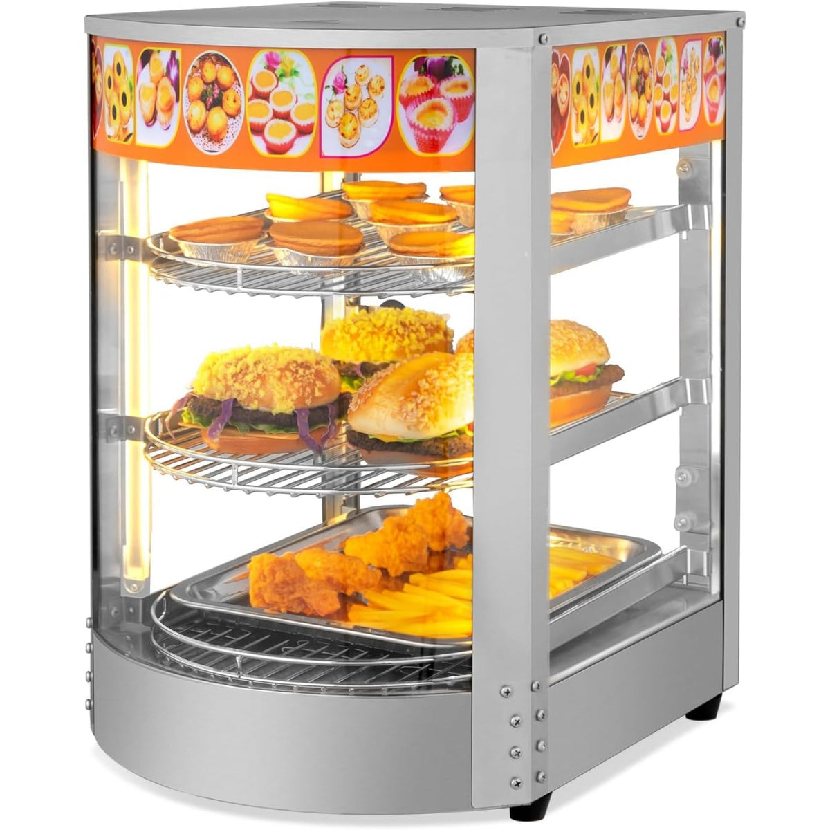 5-Tier Food Warmer Pizza Warmer Countertop, Food Warmer Display Pretzel Warmer with LED Lighting Removable Shelves Glass Door, Pastry Display Case for Buffet Restaurant Cafe, 110V 800W