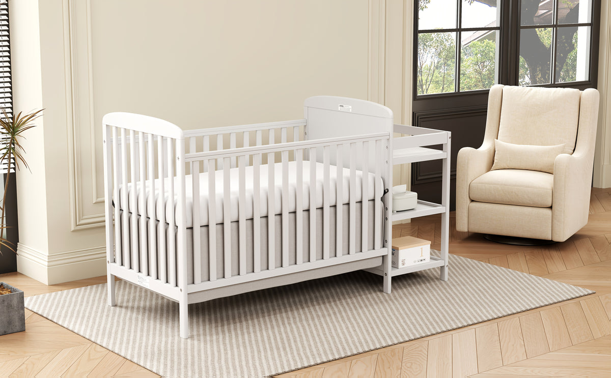 Goldzone 4-in-1 Convertible Baby Crib, Wooden Baby Stuffs Converts Into Toddler Bed with Changing Table, Newborn Essential Items Full Size Nursery Decor Cribs, Adjustable Heights, Item Weight: 56lbs, Maximum Weight Recommendation: 50lbs