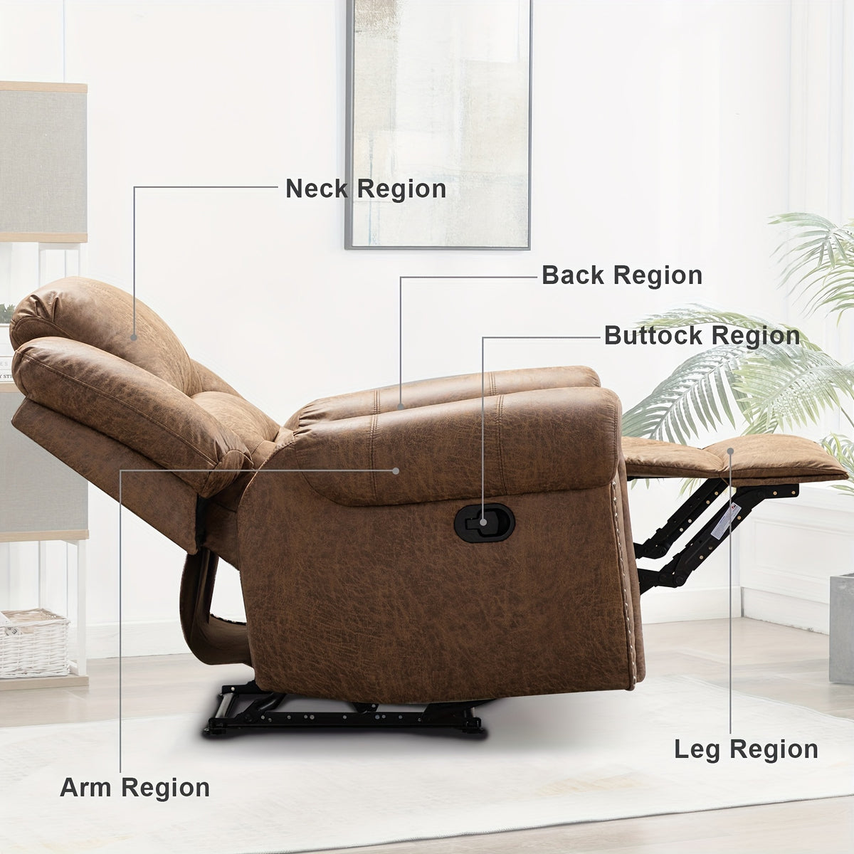 Faux Leather Recliner Chair, Classic And Traditional Manual Recliner Chair with Comfortable Arms And Back Single Sofa for Living Room