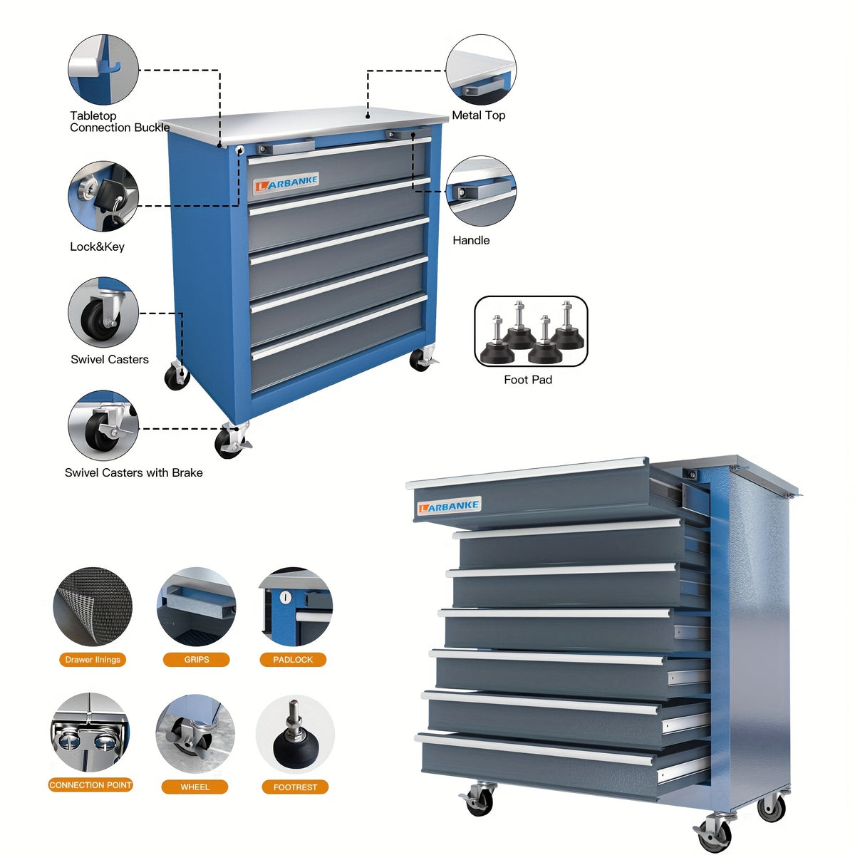 5-Drawer/7-Drawer/12-drawers Rolling Tool Chest, Combination Cabinet, Tool Cabinet with Wheels & Connecting Buckles - Easy Storage for Garage, Workshop, Studio