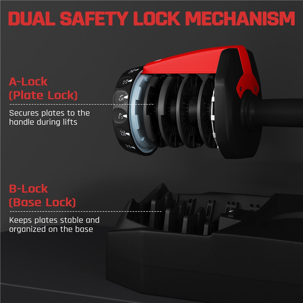 Costoffs 15-in-1 Quick-adjust Dumbbell, 1-sec Adjustable Weights From 5LBS To 52.5LBS, Space-saving Design For Home Gym, Black&Red