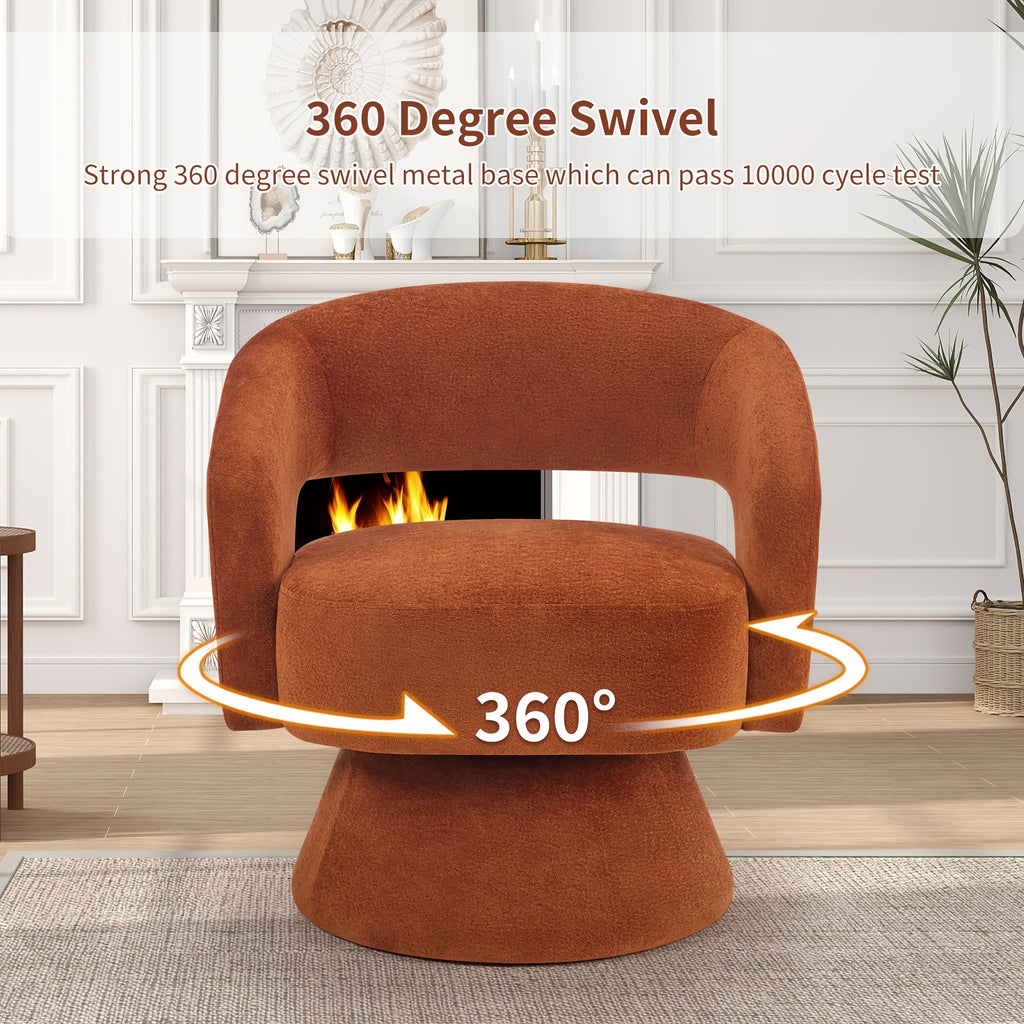 360 Degree Swivel Barrel Chair Modern Velvet Accent Chair Comfy Round Armchair Swivel Accent Chair for Living Room Orange