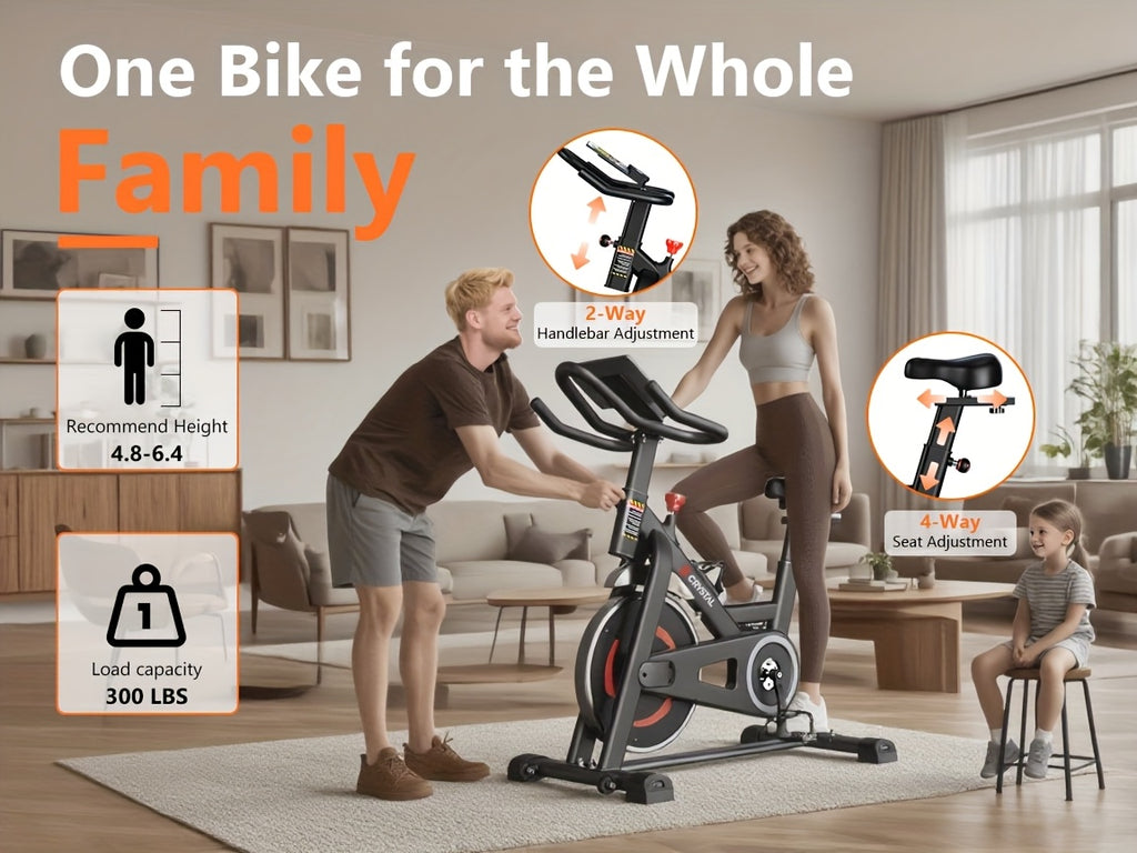 CRYSTAL FIT Indoor Exercise Bike, Cycling Bike Plus Magnetic Resistance/Brake Pad Stationary Bike with Tablet Holder LCD Monitor 300lbs Weight Capacity &Upgraded Comfortable Seat Cushion