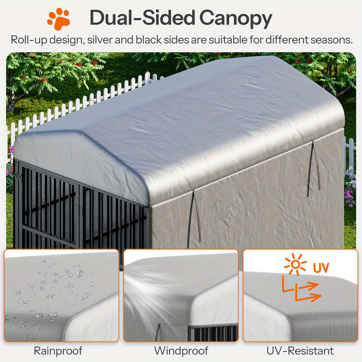 Large Outdoor Dog Kennel Measuring 70.87 Inches in Height, 78.74 Inches in Width, And 47.24 Inches in Depth, Equipped with Two Food Bowls And a Secure Lock. This Heavy-Duty Dog Crate Furniture Is Designed for Medium to Large Dogs And Features a And