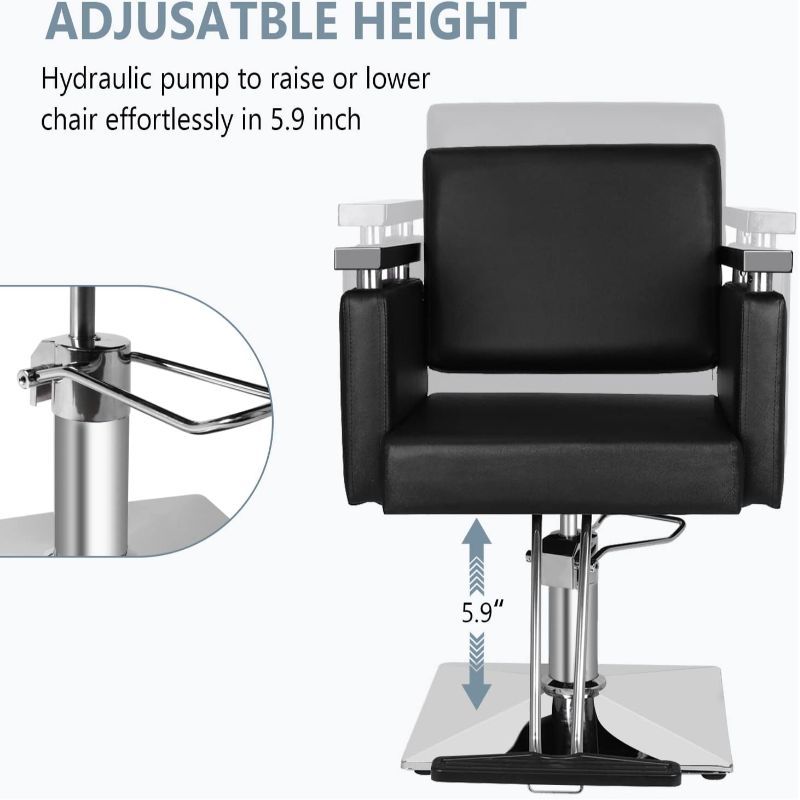 Omysalon Hydraulic Styling Chair for Hair Salon, Modern Hairdressing Barber Chair W/Square Base And Footrest, 360 Degrees Swivel, Beauty Spa Equipment