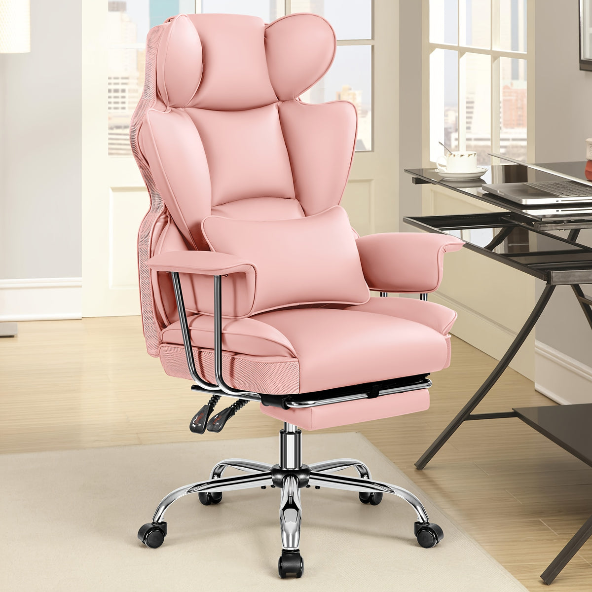 [Ergonomic Office Chair] Actflame Premium Ergonomic Office Chair for Plus-Size Users - Executive High-Back Leather with Enhanced Lumbar Support And Integrated Footrest - Perfect Fit for Spacious Homes And Offices