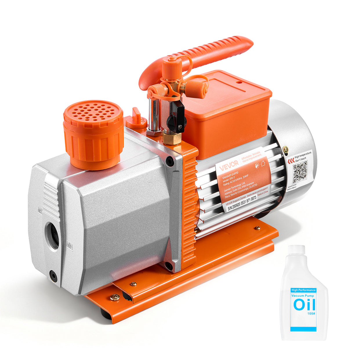 VEVOR Vacuum Pump, 7 CFM 3/4 HP, HVAC Two Stage Rotary Vane AC Vacuum Pump, for R22 R410a R1234YF R32, 4 Pole Motor, for Automotive Air Conditioner Maintenance Resin Degassing, Oil Included
