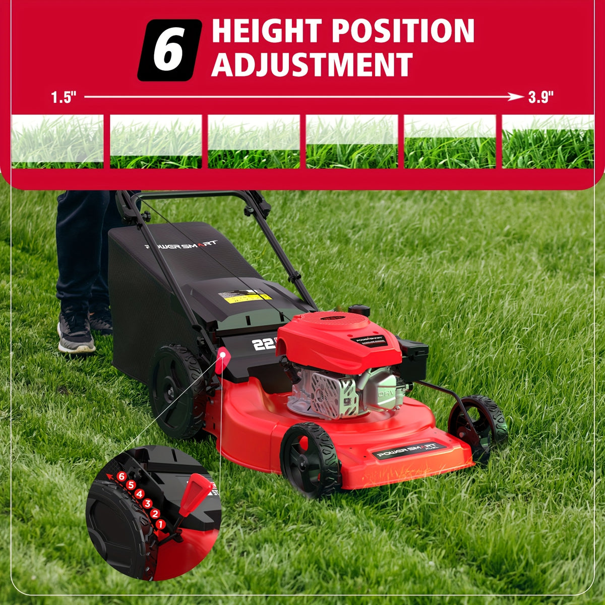 Self Propelled Gas Lawn Mower 21In. 170Cc, Gas Engine 3-In-1 Mulch, Bag, Side Discharge, 6-Position Height Adjustment, Lawn Mower, Self Propelled Lawn Mower, Lawn Care Equipment, Yard Maintenance, Adjustable Height Mower, Versatile Discharge