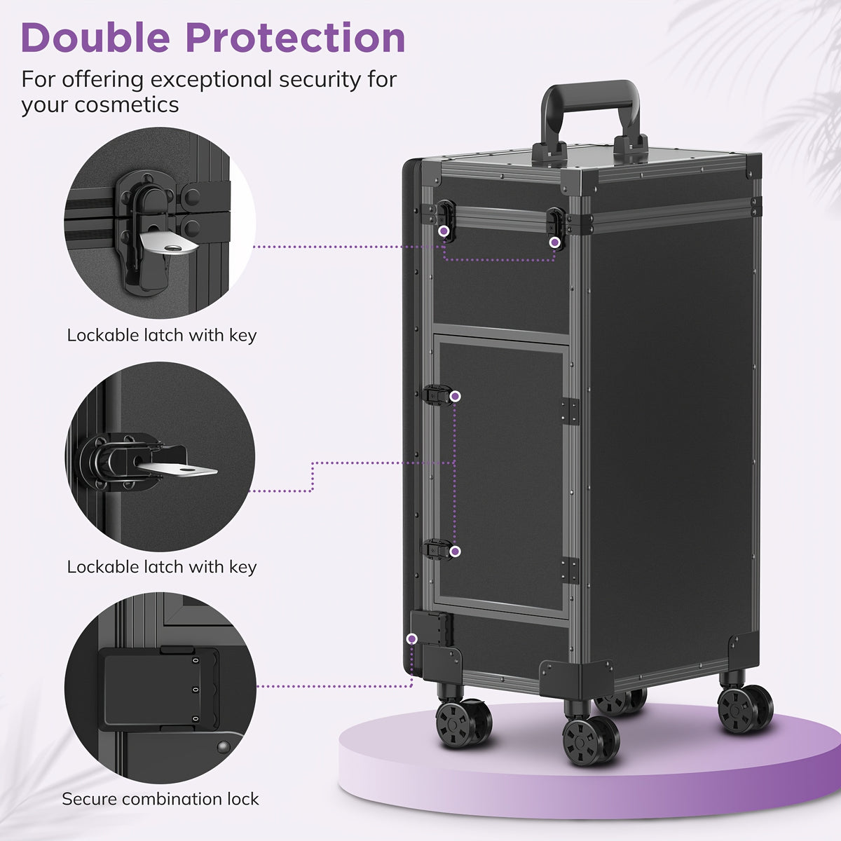 [Portable Foldable Nail Desk] Rolling Portable Manicure Table With Drawers, Mirror And Nail Polish Organizer, Lockable Makeup Train Case, Foldable Nail Desk, Bonus 3pcs Eyebrow Razors