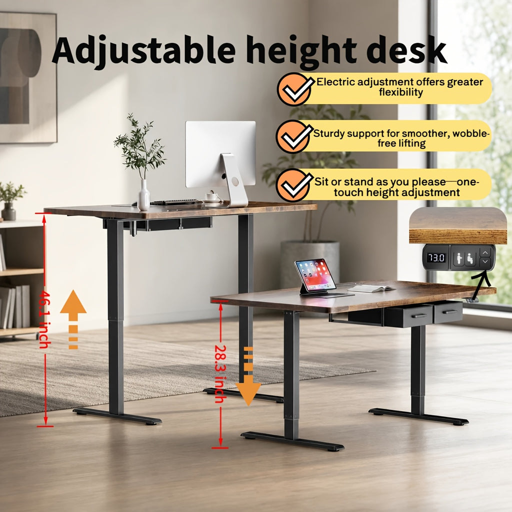 Electric Standing Desk with Dual Drawers and Built-In Power Panel for Home Offices and Gaming Setups