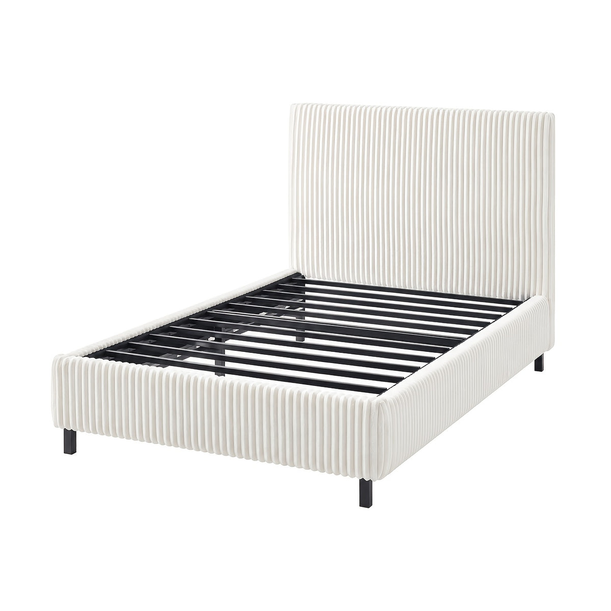 Platform Bed Frame with Upholstered Corduroy Headboard, Fully Padded 3.5" Thick Gap-Free Design, Heavy Duty Metal Slats, No Box Spring Required