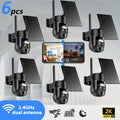 6pcs [10X Zoom] 360-Degree Low-Power Solar Panel Battery 2K FHD Wifi with Spotlight Alarm, Motion Detection, Color Night Vision, Two-Way Audio And