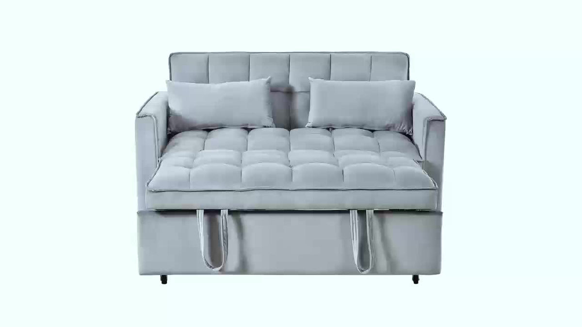 3-in-1 Convertible Sofa Bed, 54-inch Striped Velvet Pull-out Sofa Bed with Adjustable Backrest And 2 Pillows, Small Double Lounge Sofa Suitable for Small Spaces
