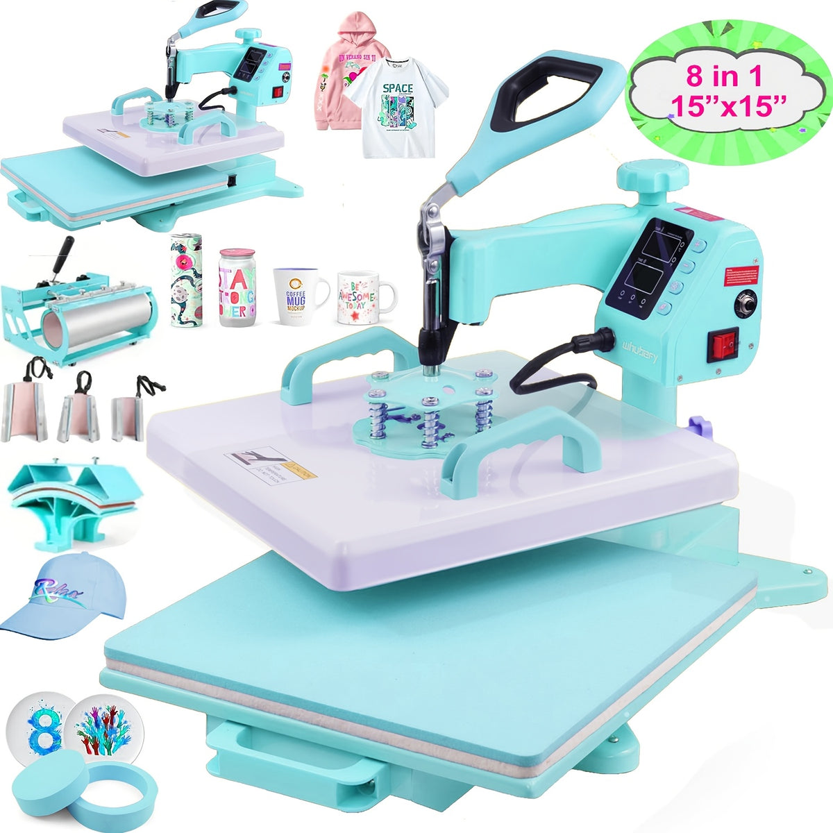 HOMDOX 15"x15" - 11pcs(8 In 1) / 8pcs(5 In 1) Heat Press Set With 30OZ Tumbler Press, Slide Out 360° Swing Away For T-Shirt/Cloth Bags/Tumbler/Mug/Hat/Plate - 15"x15" Slide Out T-shirt Heat Press Machine Can Only Press T-Shirt/Pillows/Cloth Bags