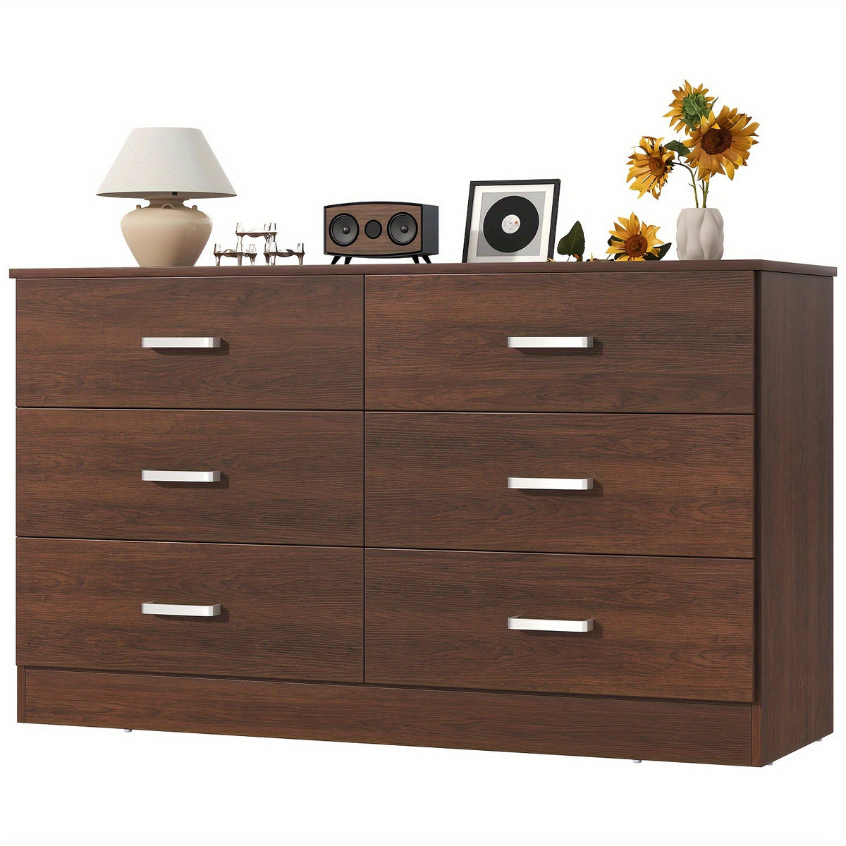Kuajuz Brown Bedroom Dresser for Bedroom, 6 Drawers Dresser, Large Chest of Drawers Storage Organizer, Long Dresser TV Stand